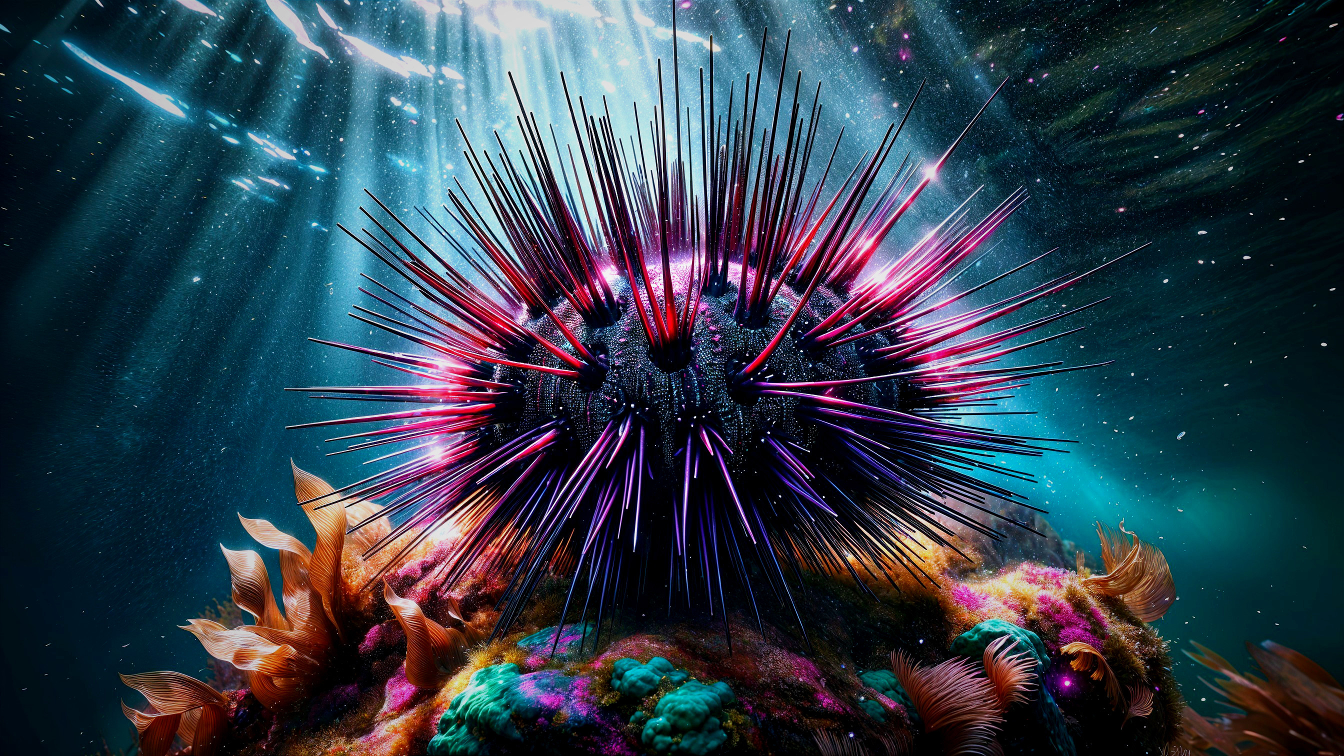 Colorful Sea Urchin on Vibrant Coral Reef Scene