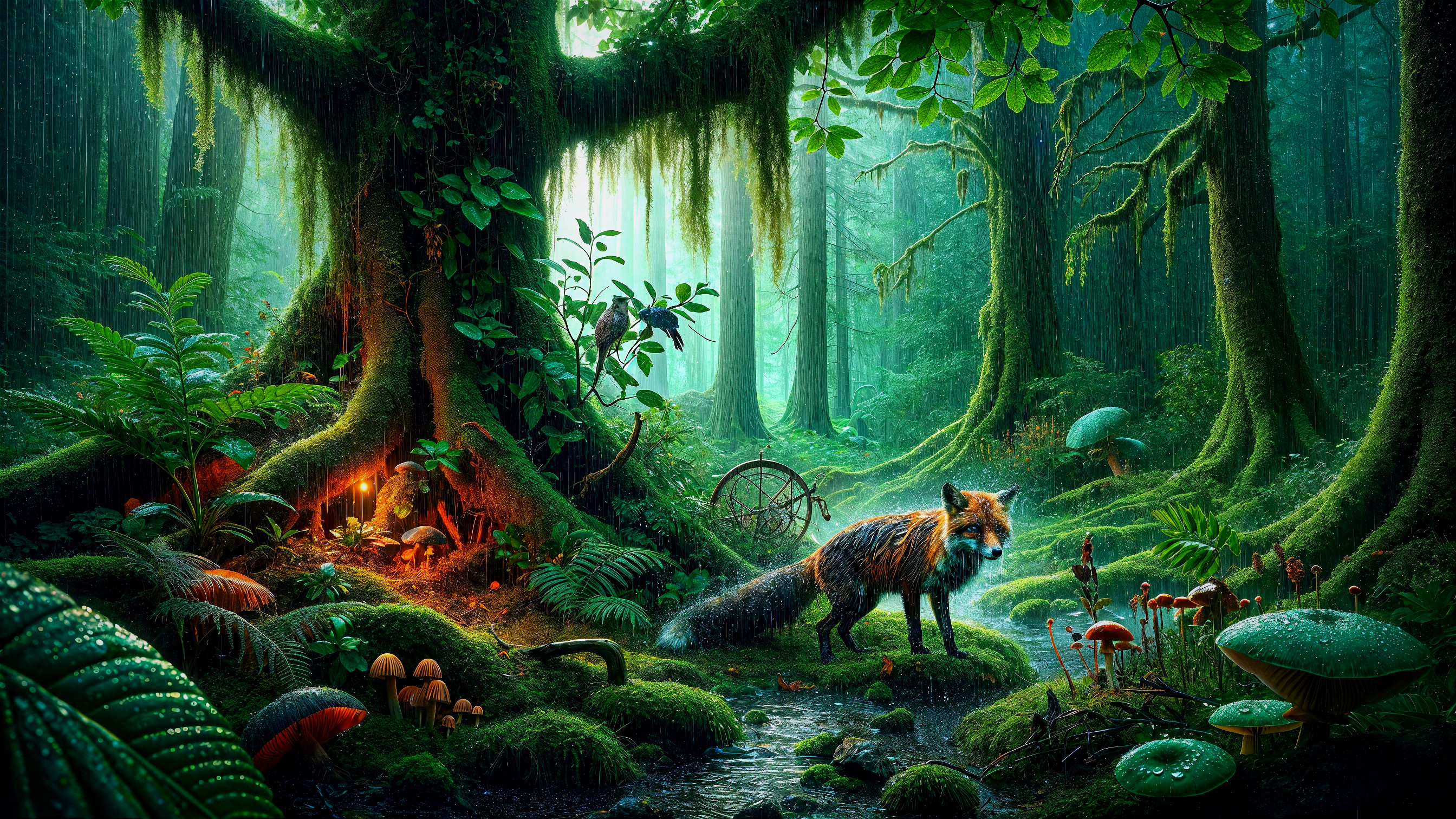 Vibrant Fox in an Enchanted Forest Setting