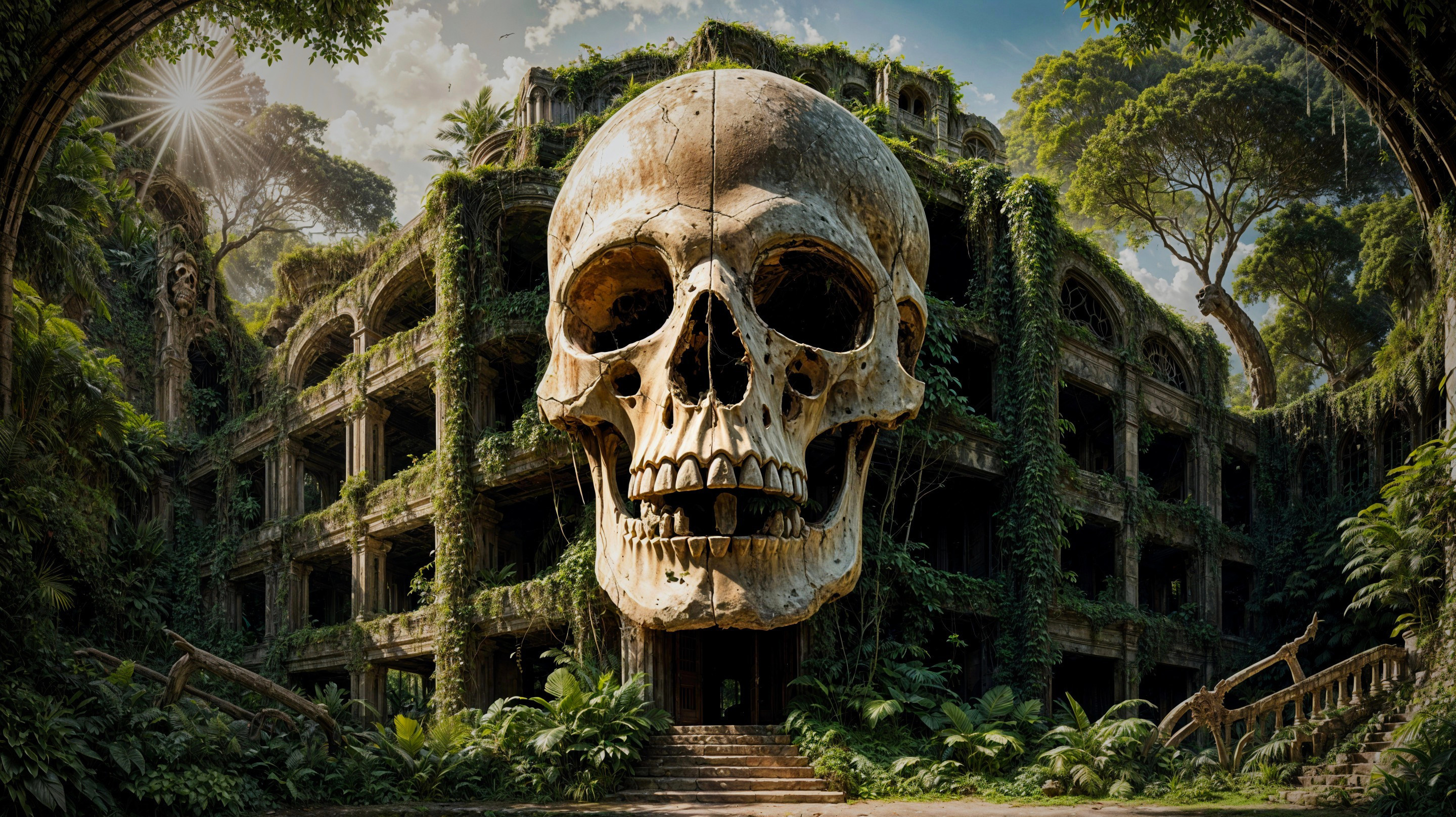 Skull Entrance to a Jungle-Covered Building