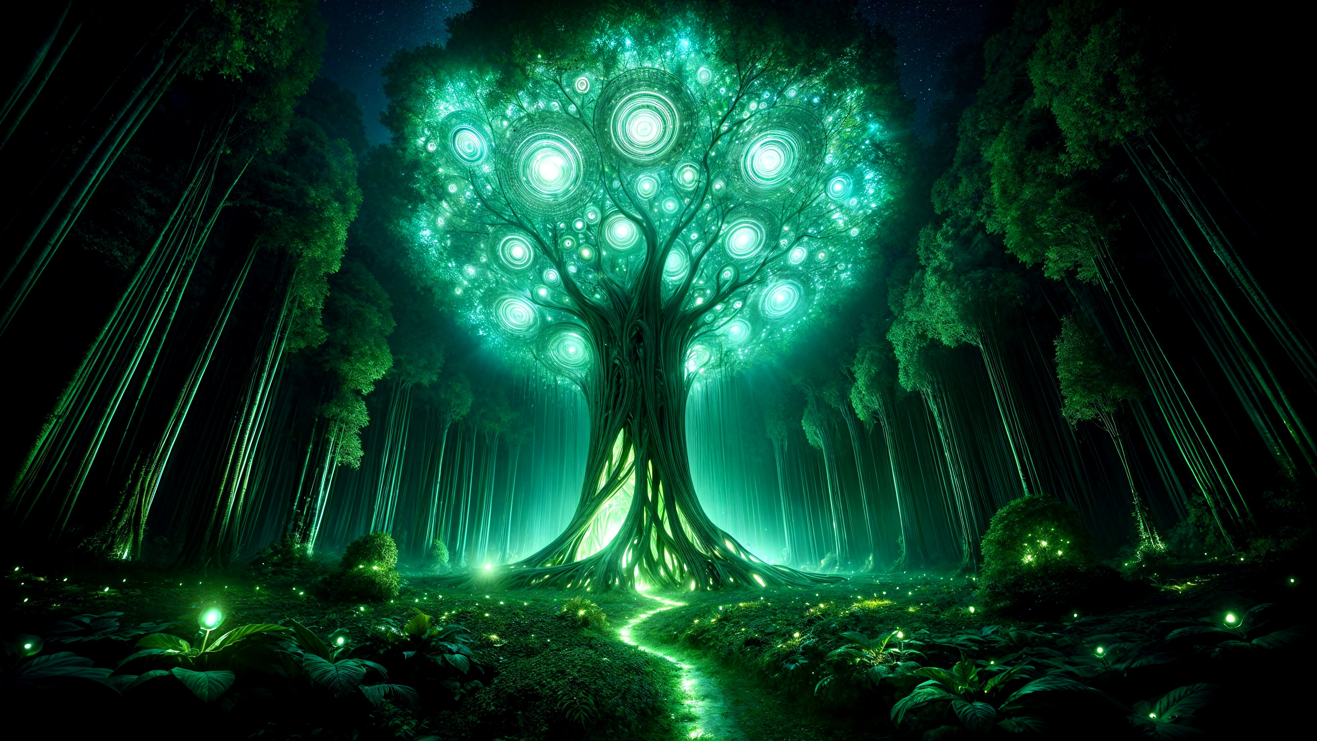 Luminescent Tree in a Mystical Twilight Forest