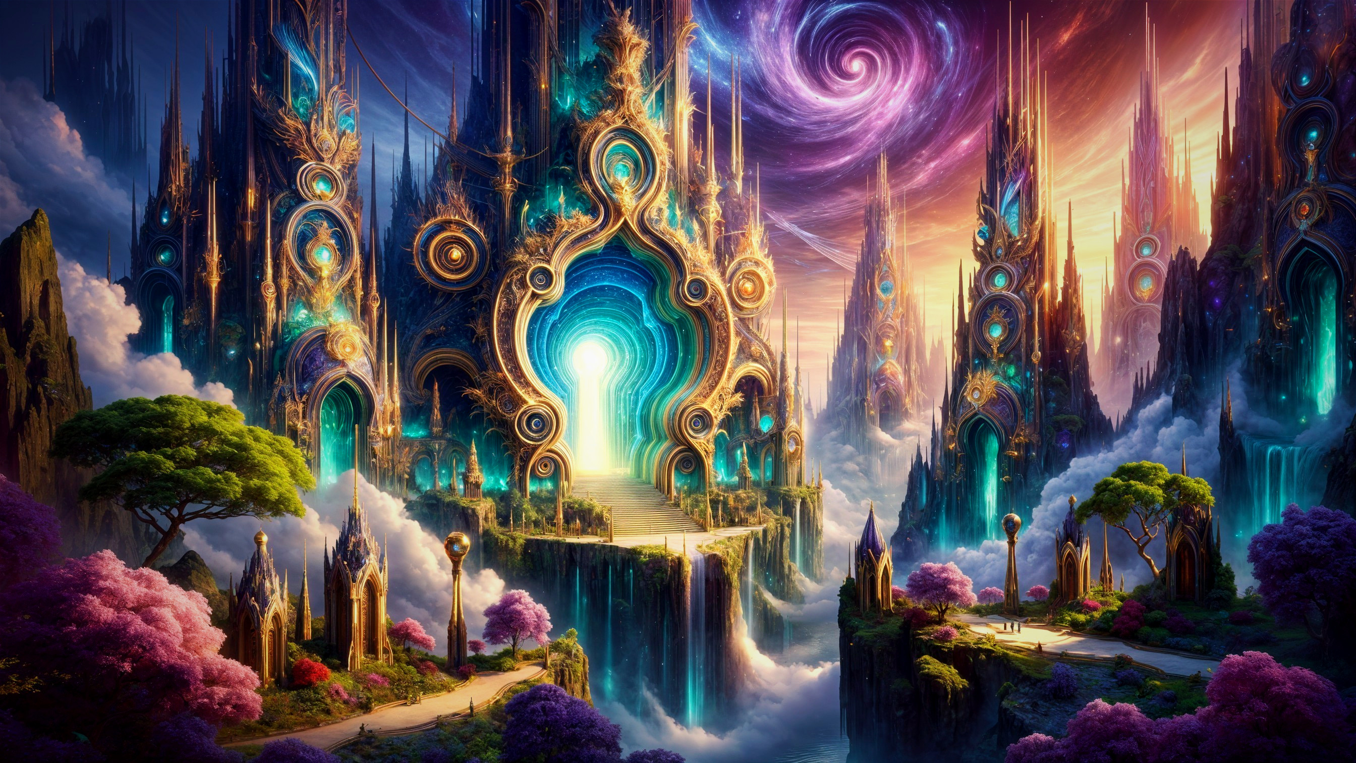 Ornate castles and vibrant fantasy landscape details