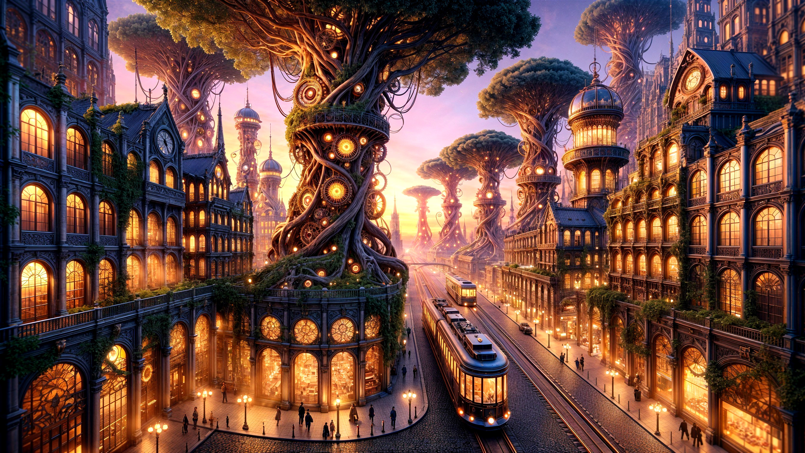 Fantastical Cityscape of Nature and Architecture