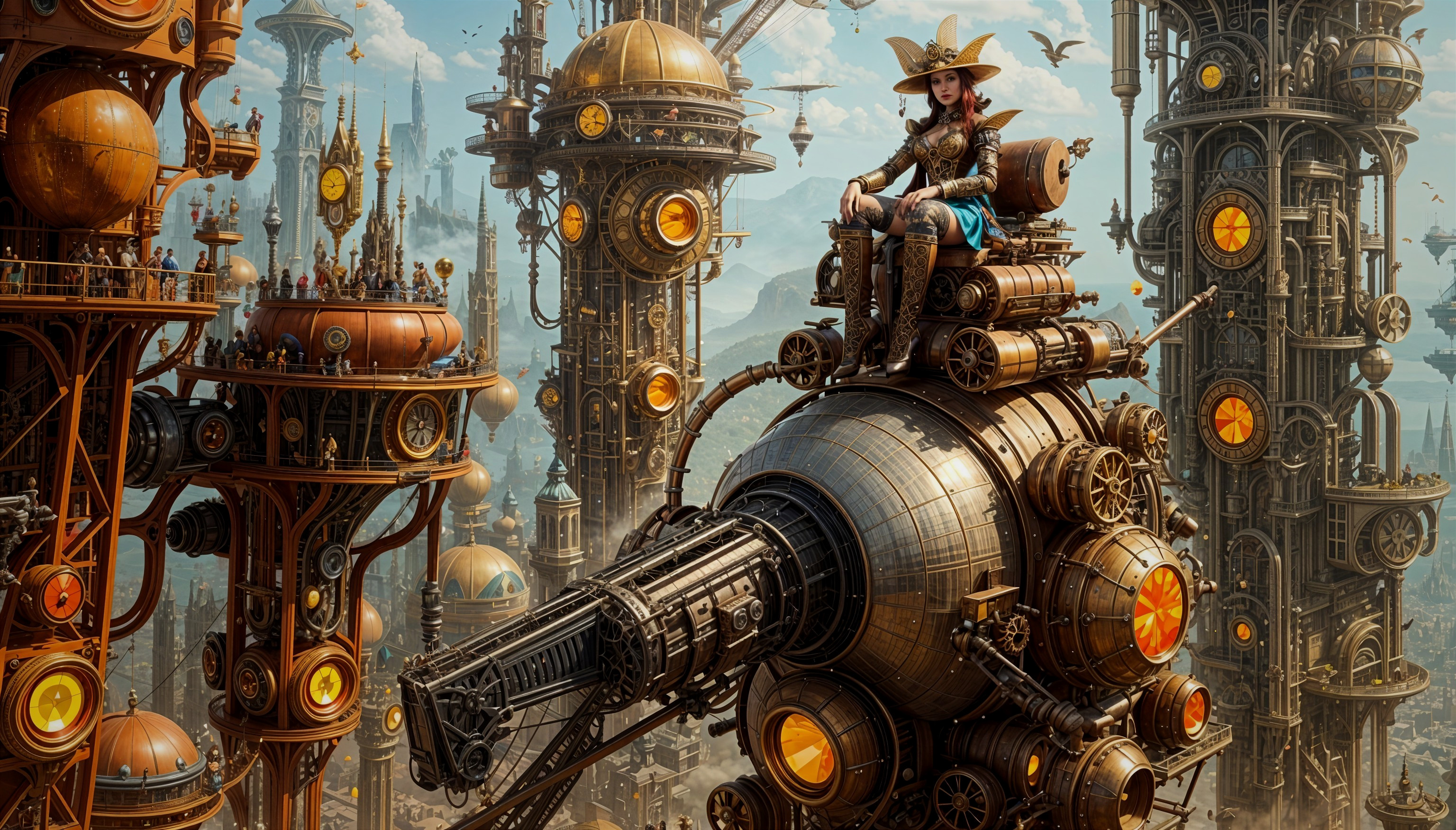Steampunk City with Mechanical Creature and Towers