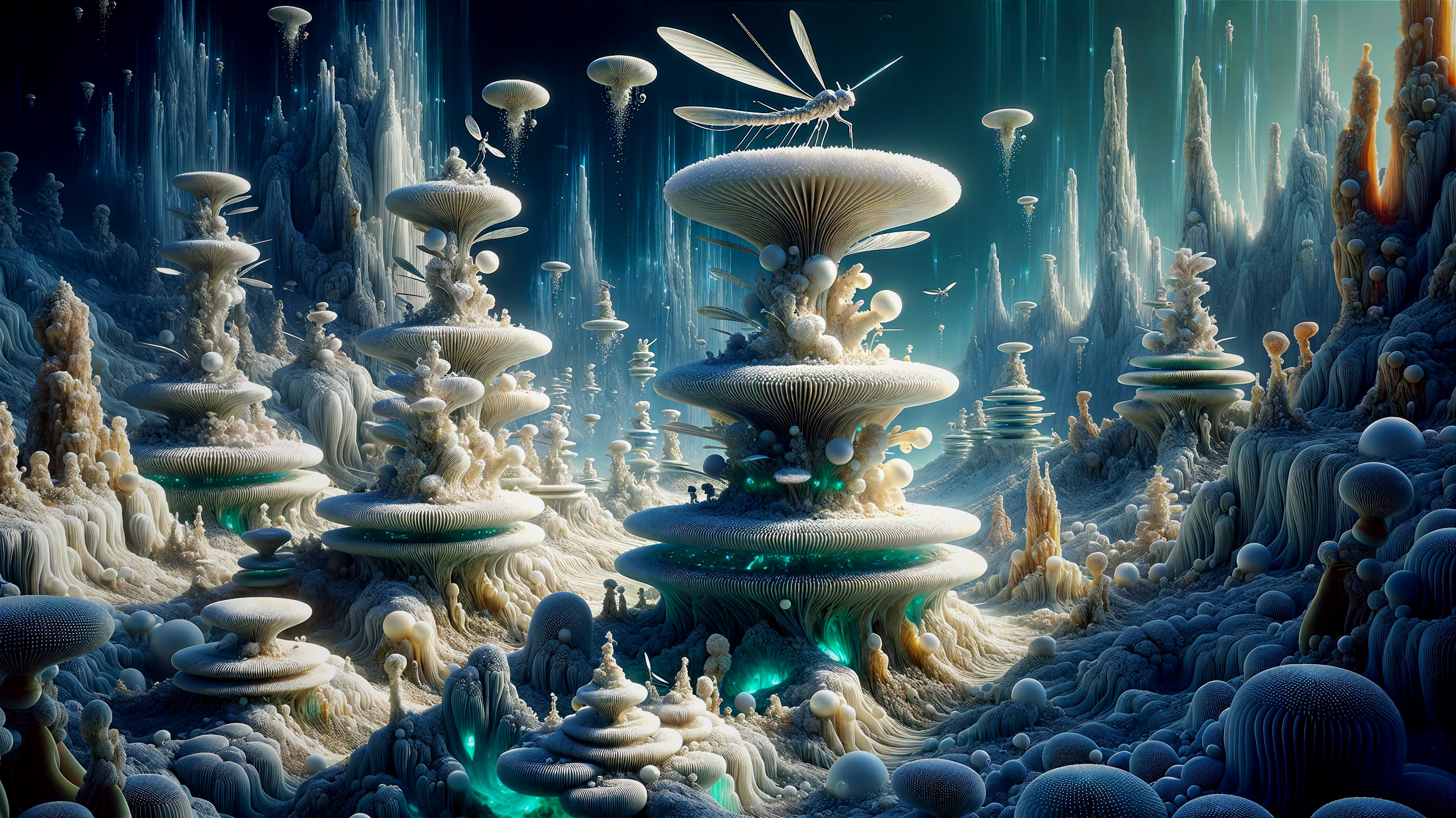 Surreal Landscape with Alien Structures and Creatures