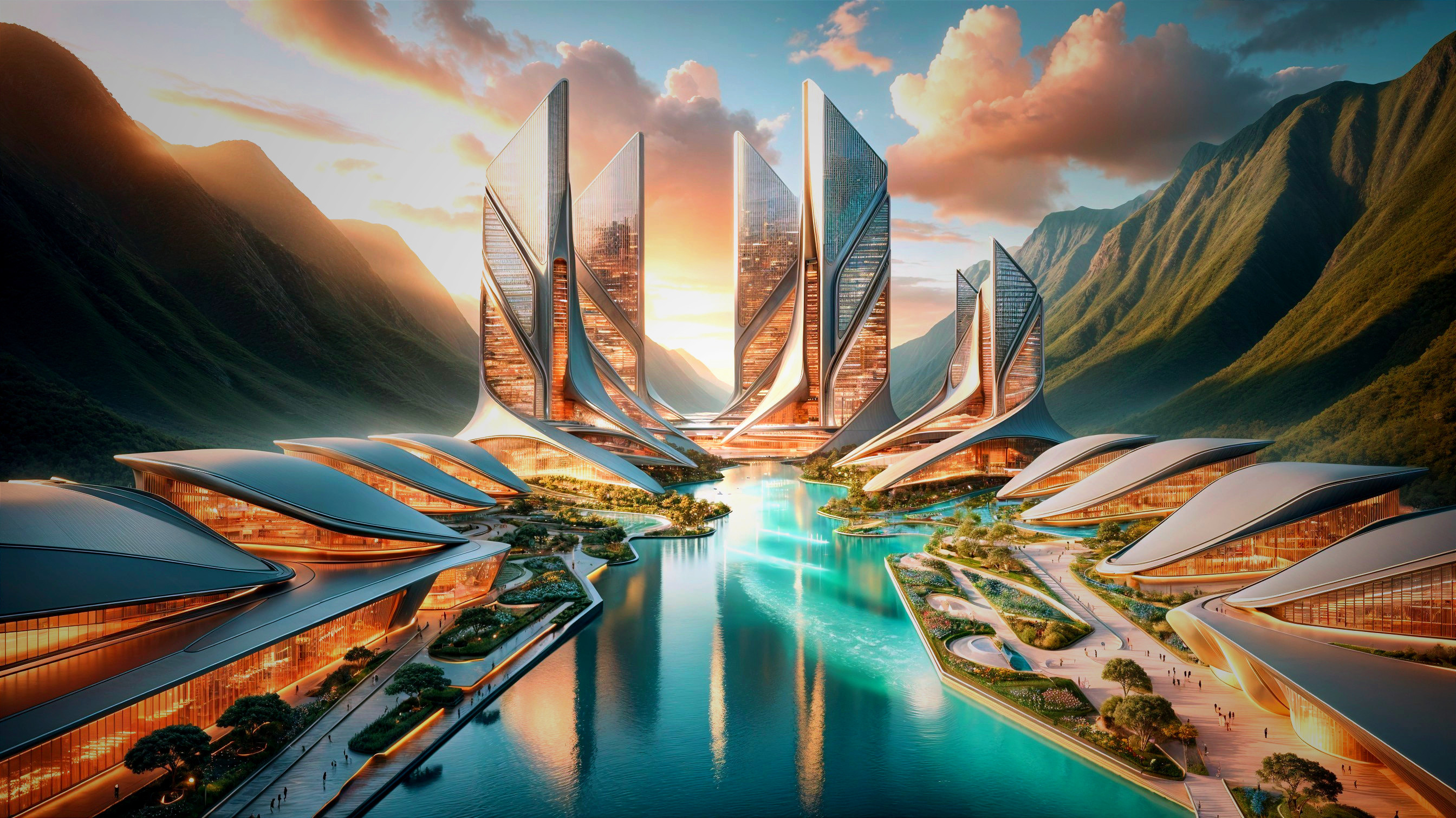 Futuristic Architectural Complex in Mountain Landscape
