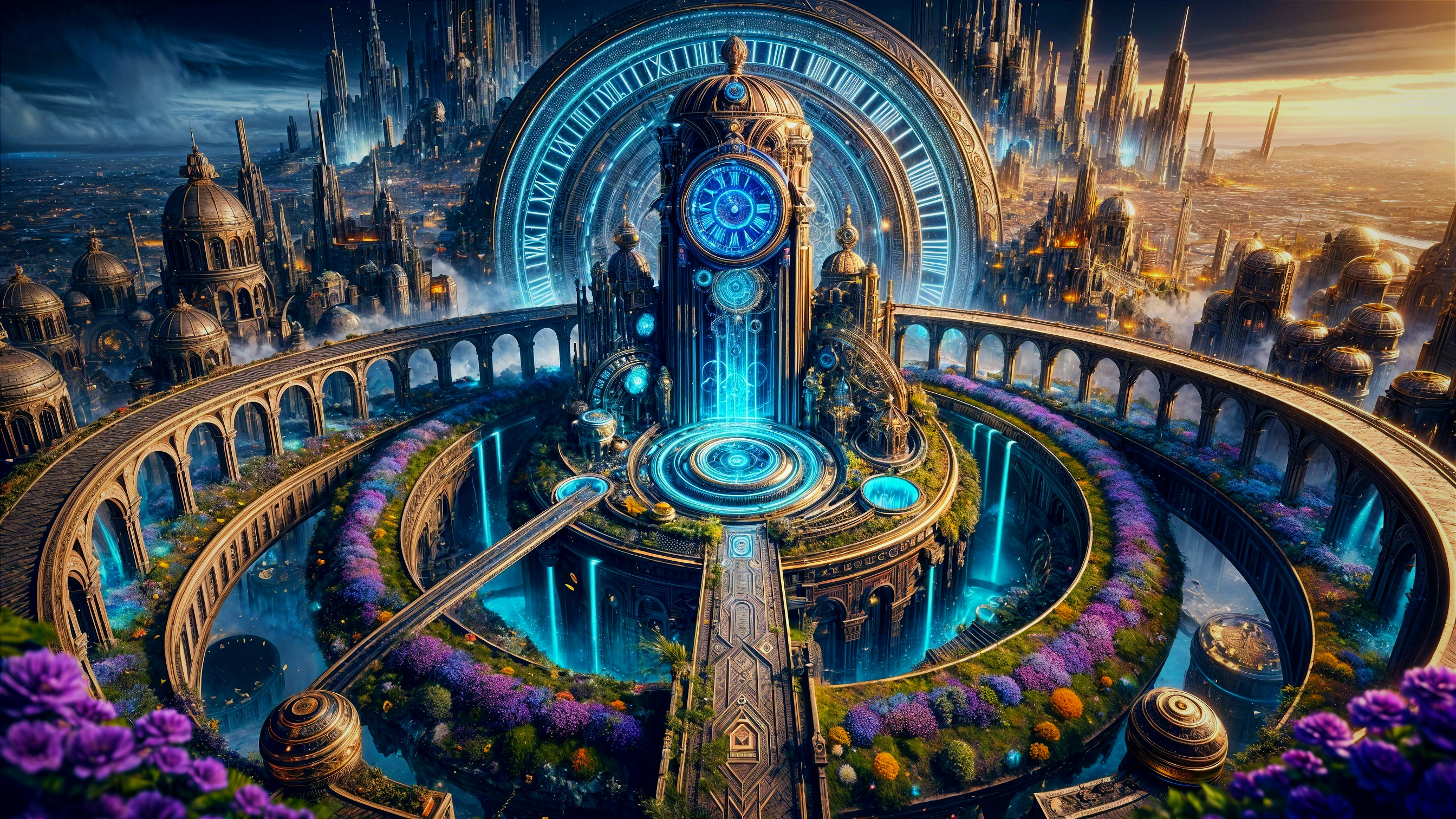 Fantastical Landscape with Clock Tower and Gardens