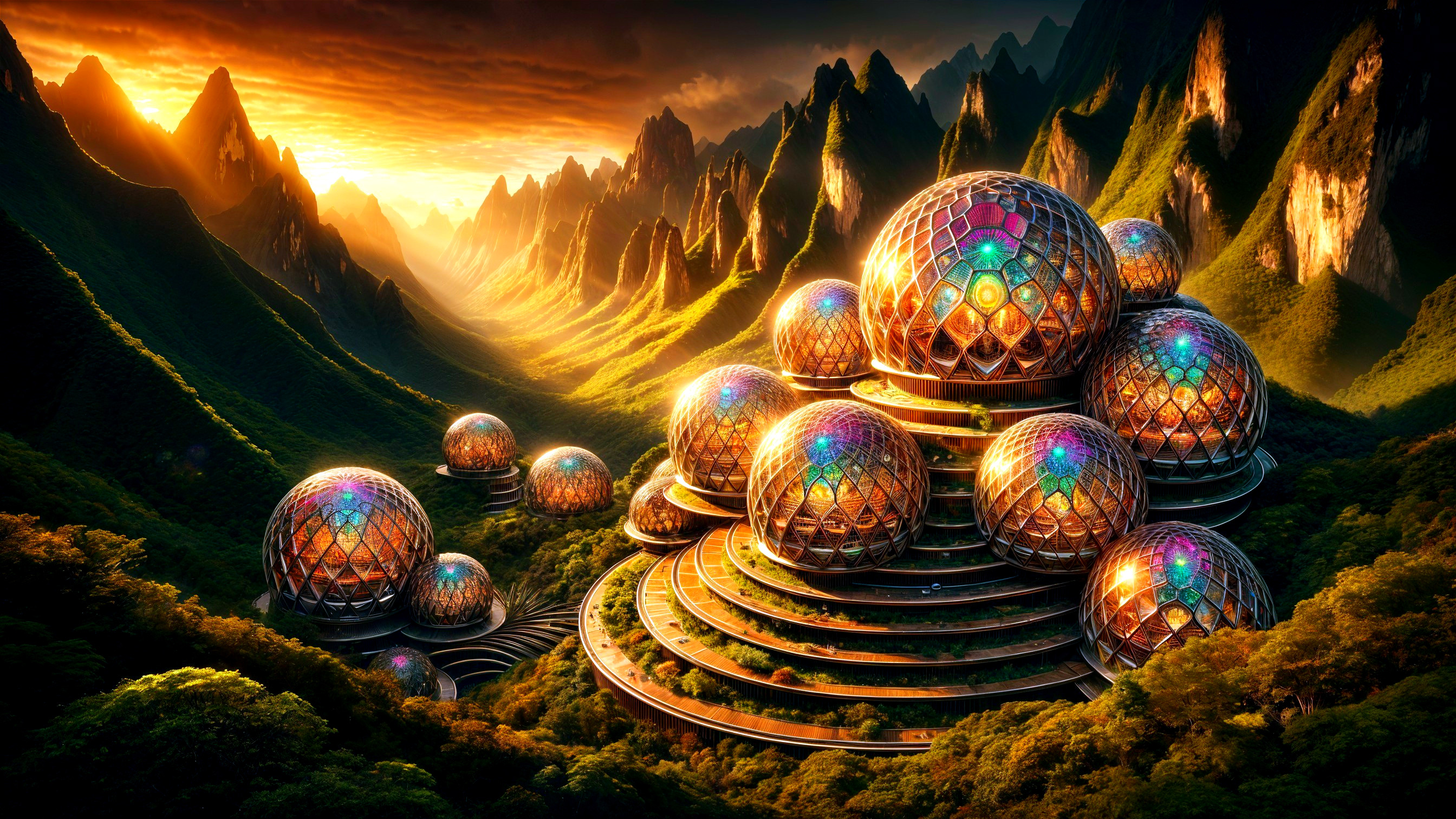 Surreal Landscape of Futuristic Domes at Sunset