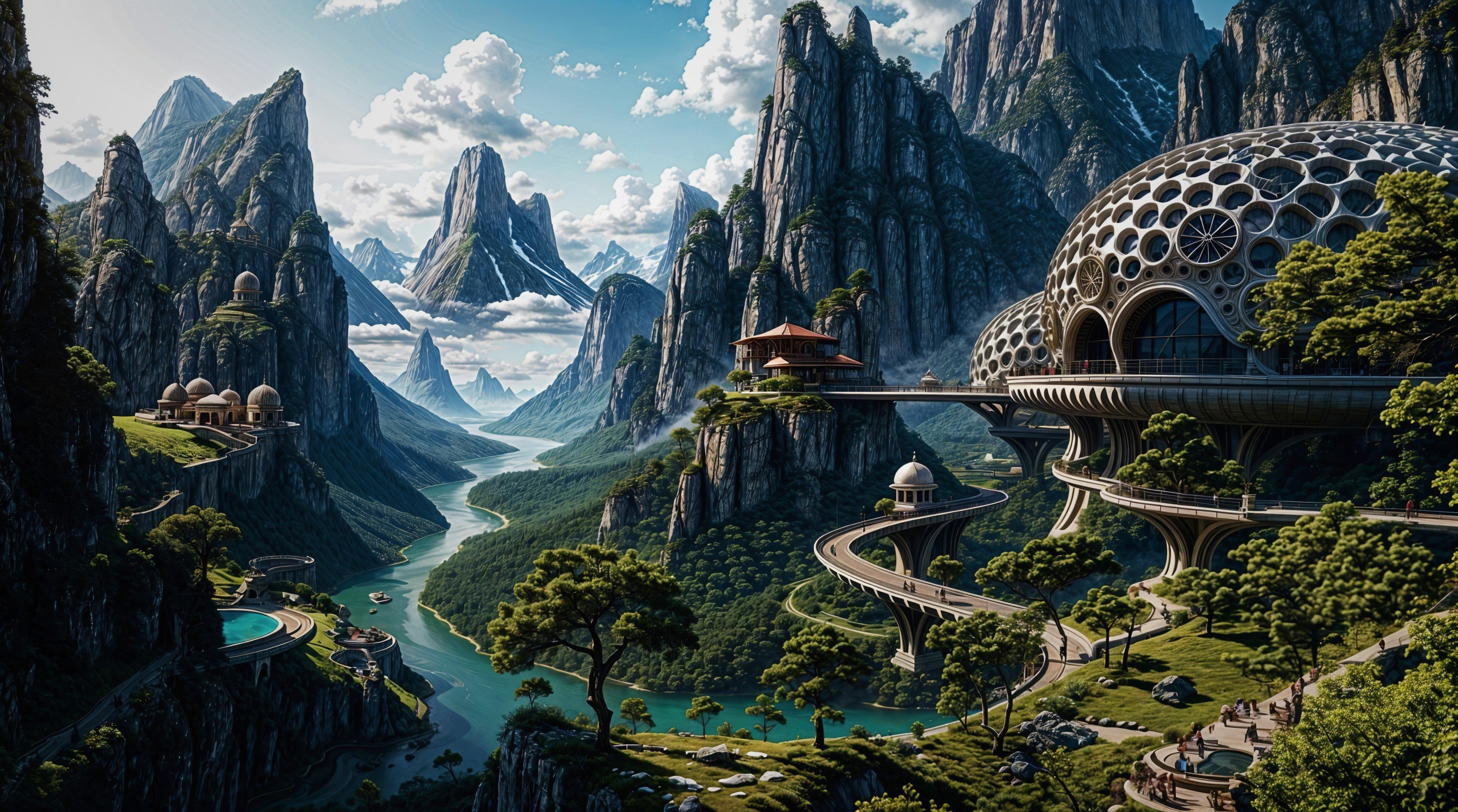 Futuristic Landscape of Nature and Advanced Architecture