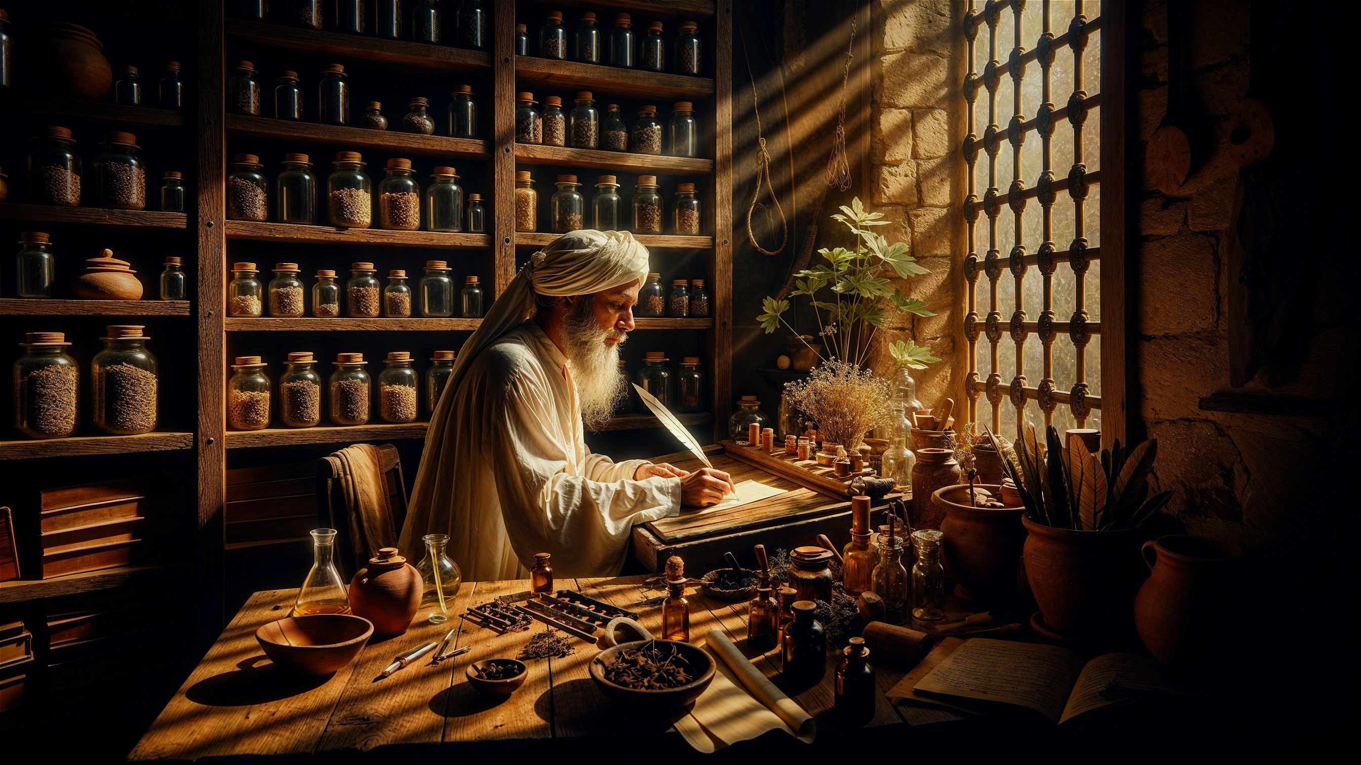 Elderly Man Practicing Herbalism in Cozy Room