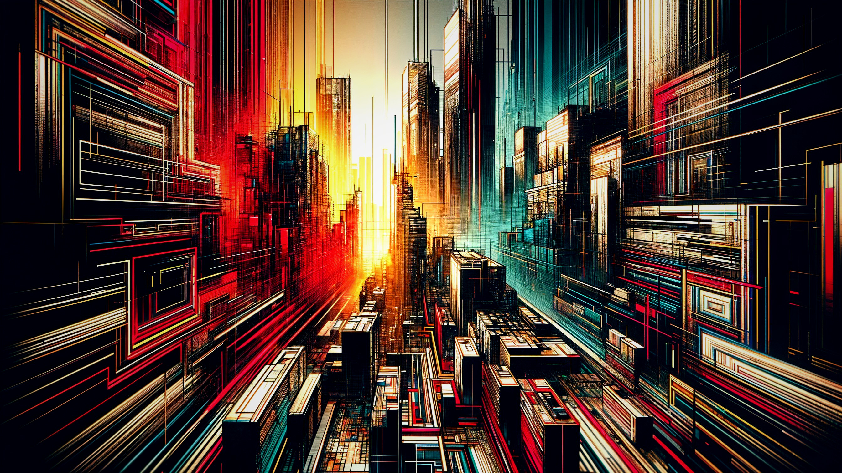 Vibrant Abstract Cityscape with Geometric Structures