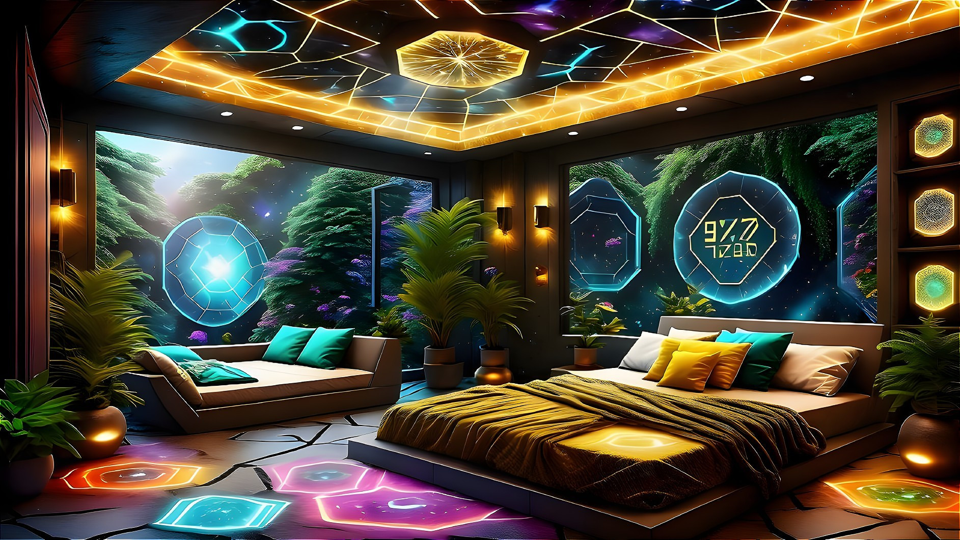 Futuristic Bedroom with Sleek Furniture and Glowing Accents