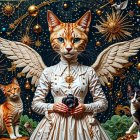 Surreal Scene of a Woman with Cat's Head and Wings