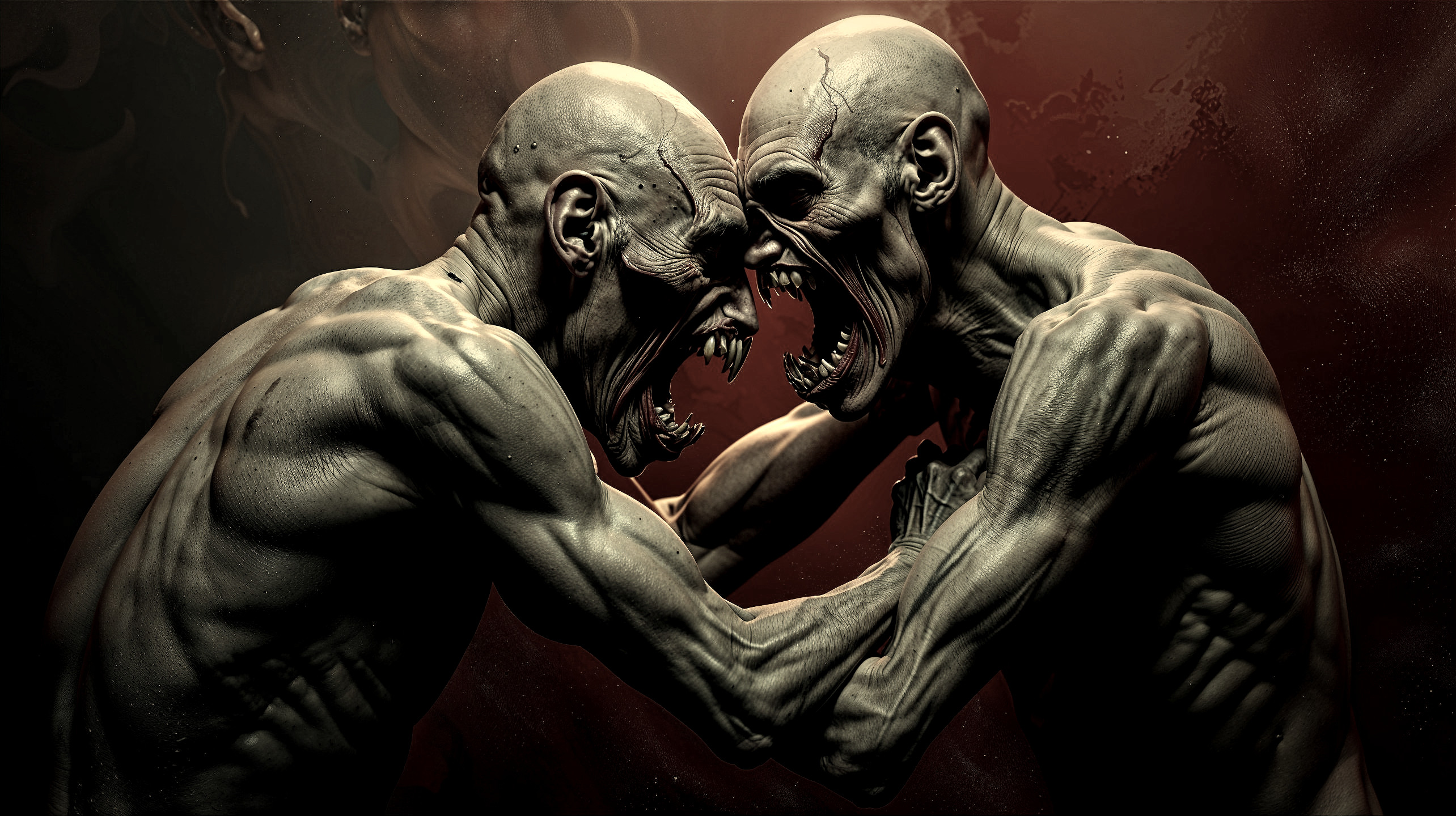 Detailed Muscular Figures in Intense Struggle Scene