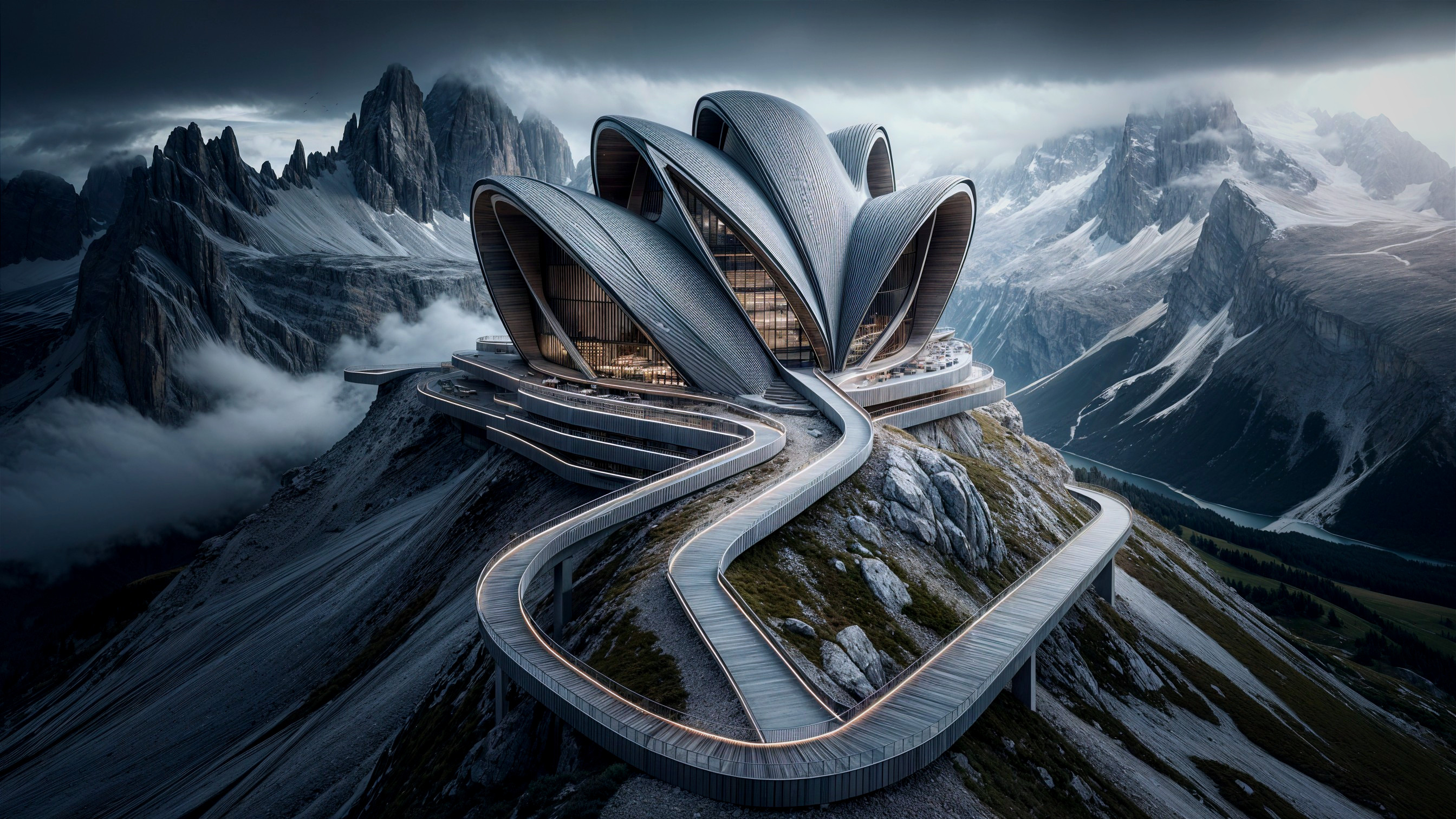 Futuristic Architecture in Mountainous Landscape