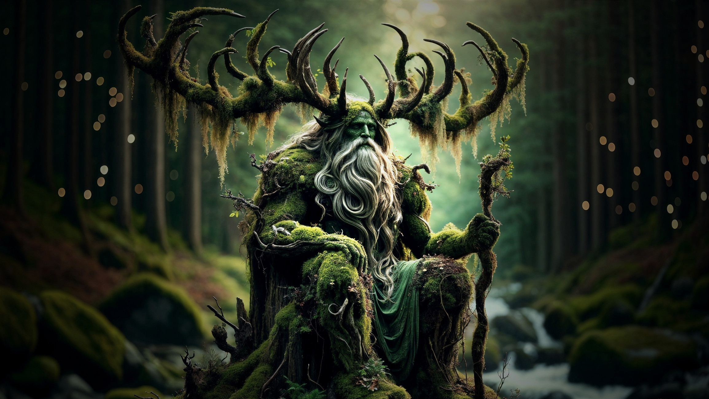 Nature's Guardian on a Throne of Roots