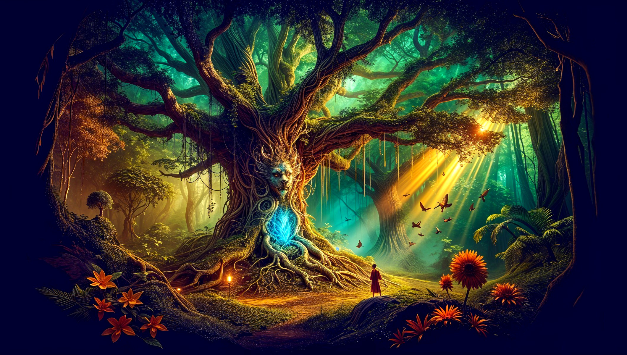 Majestic Ancient Tree in Enchanted Forest Scene