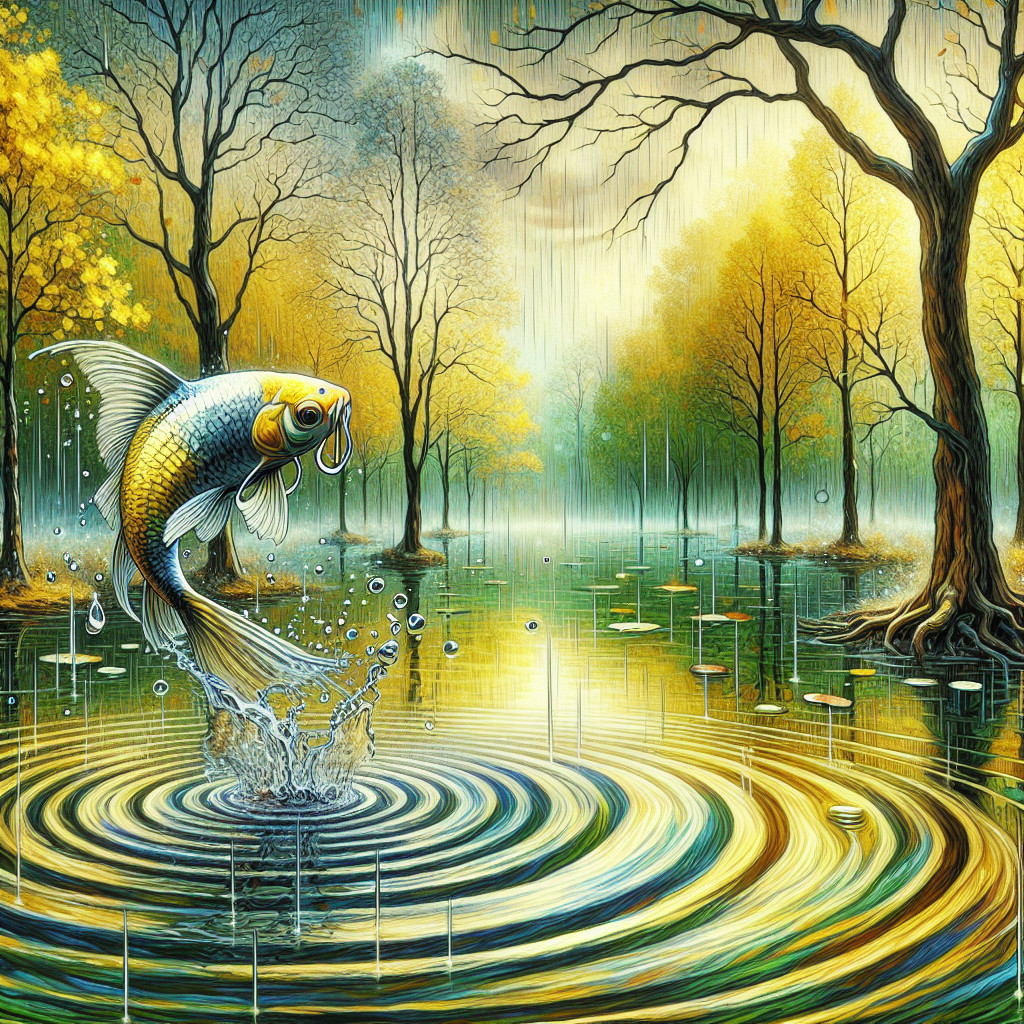 Detailed Anime Painting of Koi Fish in Water Ripple