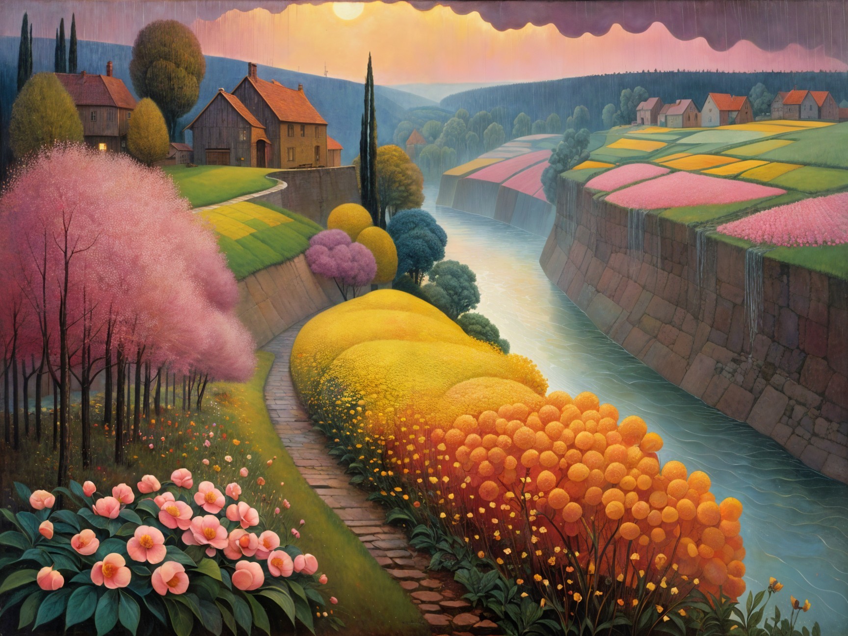 Picturesque Landscape with Rolling Hills and River