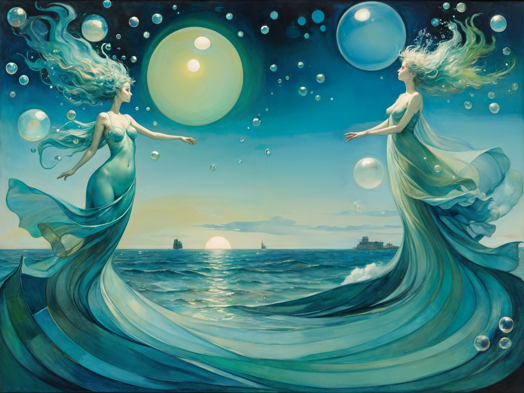 Mermaids Connecting in Serene Oceanic Scene