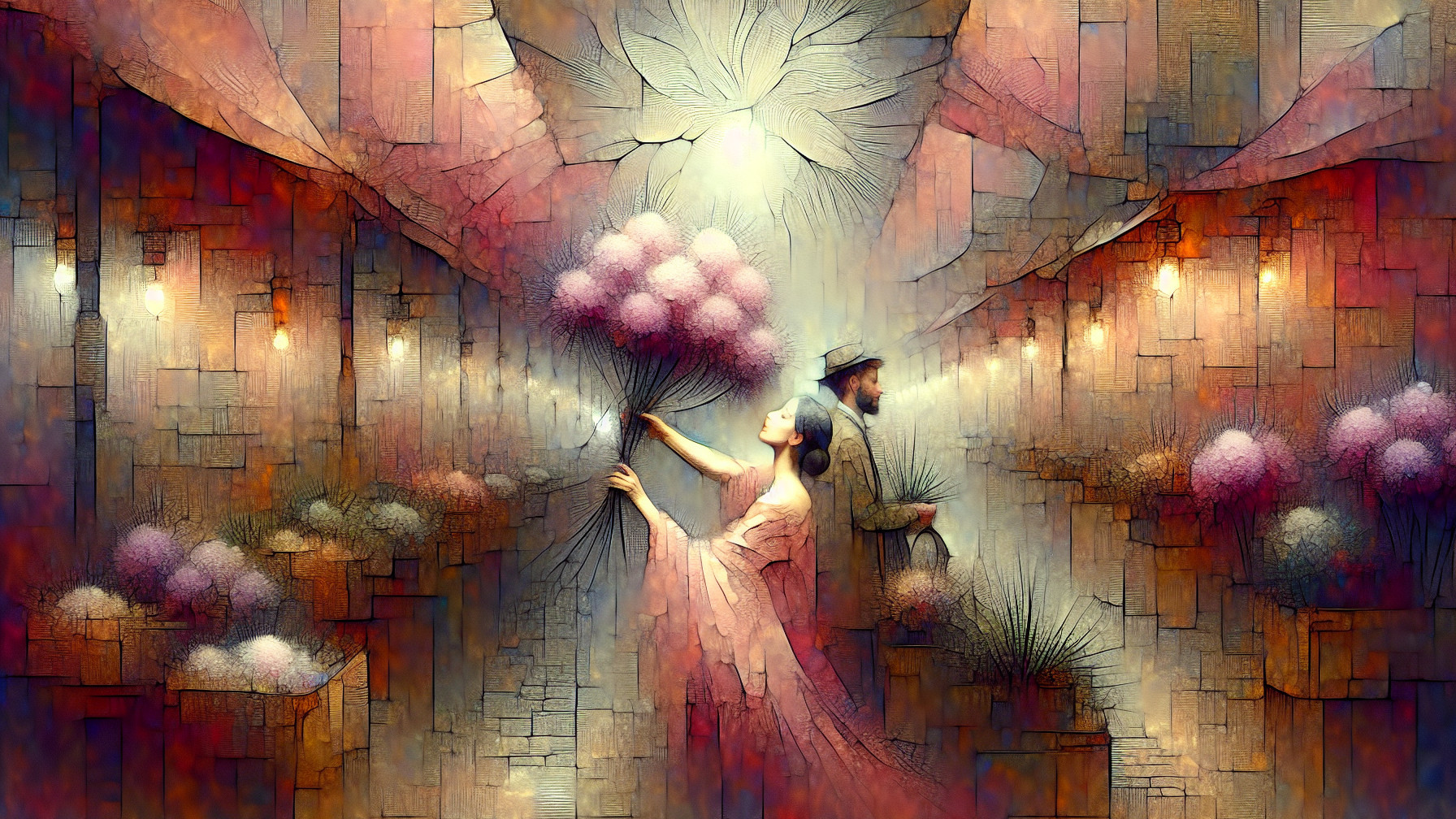 Couple in Abstract Landscape with Vibrant Colors