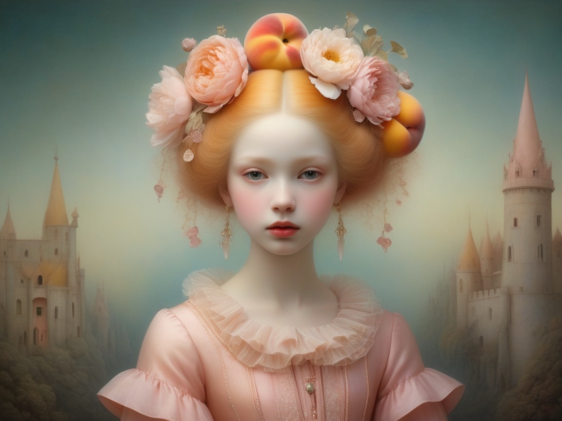Ethereal Girl in Pastel Castle Backdrop