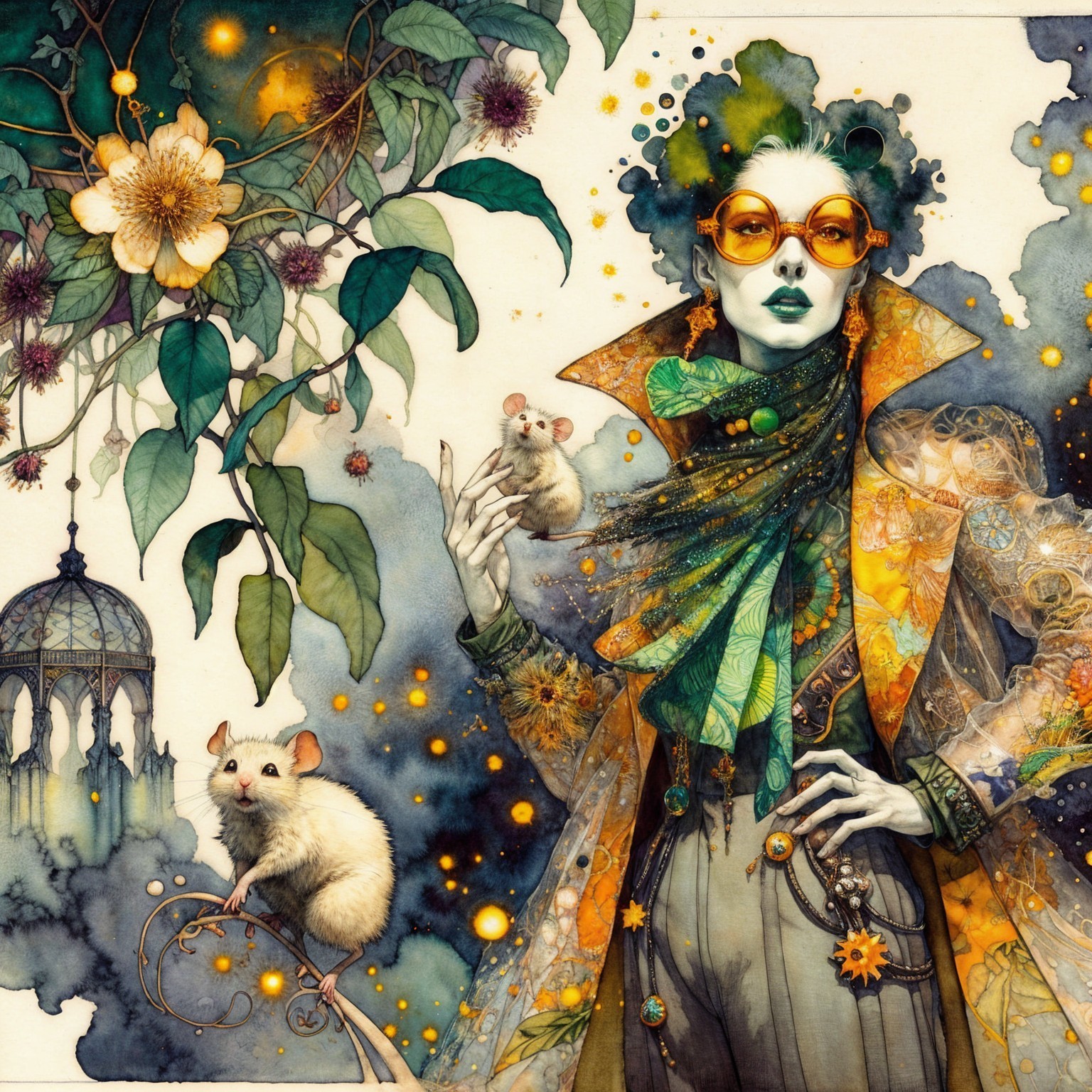 Colorful Illustration of a Stylish Figure with Mice
