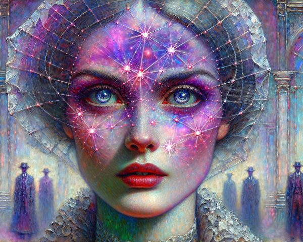 Surreal portrait of a woman with cosmic eyes and veil