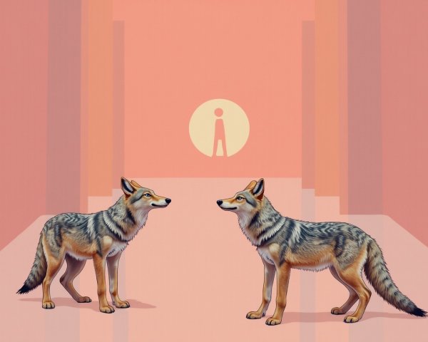 Stylized Wolves in a Surreal Pastel Corridor