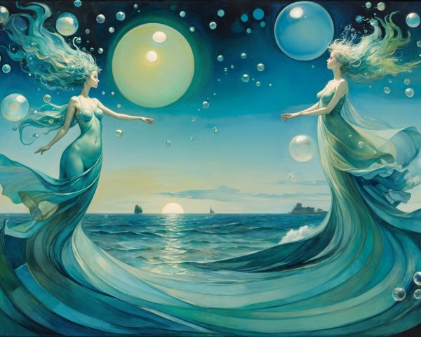 Mermaids Connecting in Serene Oceanic Scene