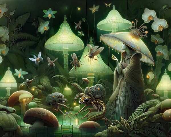 Art Nouveau Digital Painting of a Nighttime Forest Scene