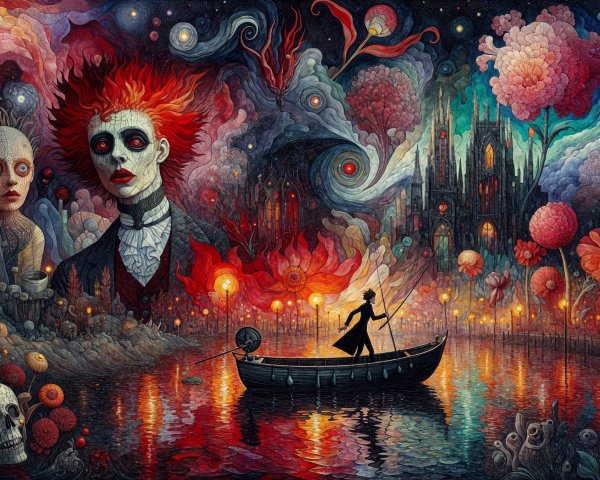 Surreal Landscape with Dreamlike River and Figures