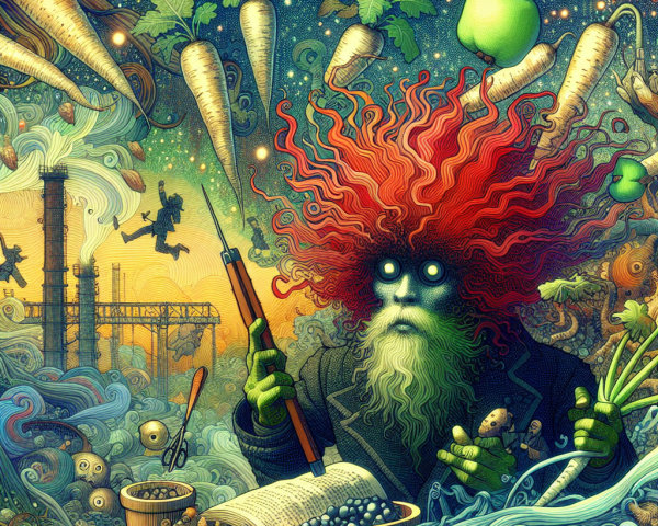 Whimsical Character in a Fantastical Vegetable Landscape