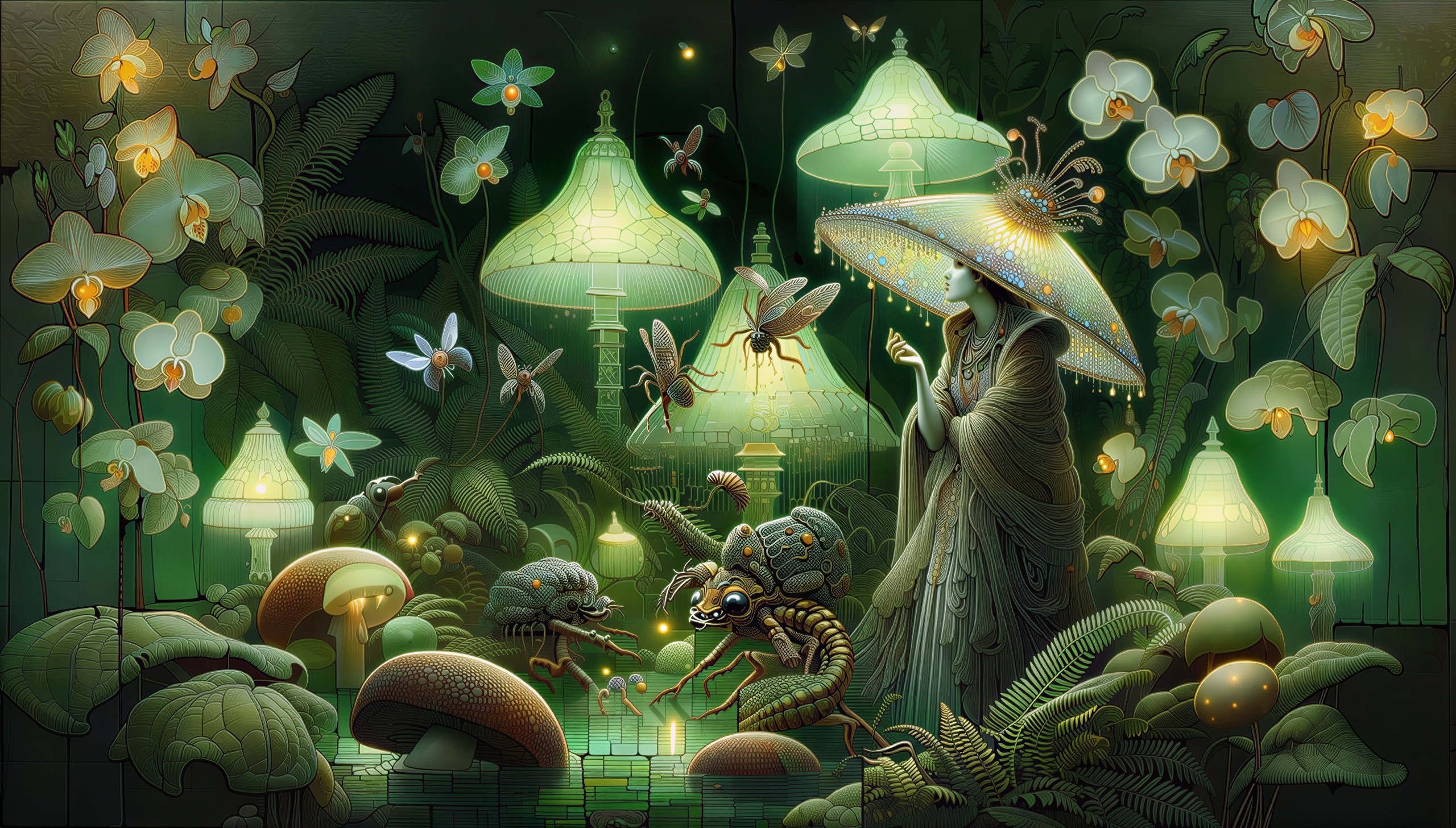 Art Nouveau Digital Painting of a Nighttime Forest Scene