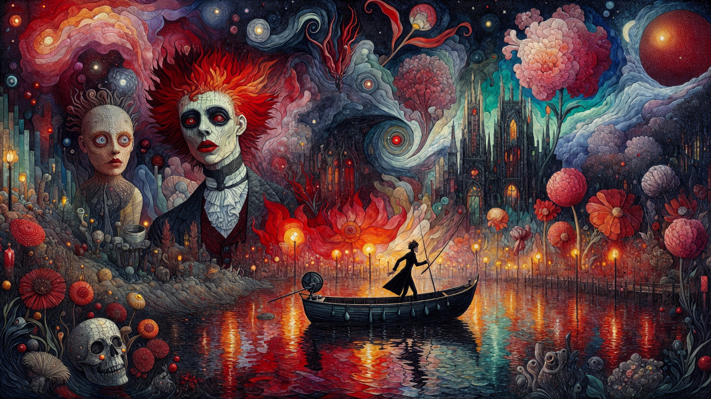 Surreal Landscape with Dreamlike River and Figures