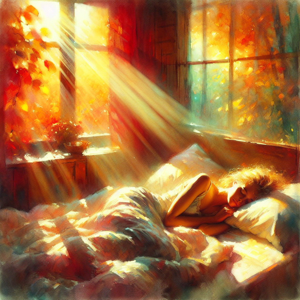 Serene Bedroom with Warm Sunlight and Cozy Atmosphere