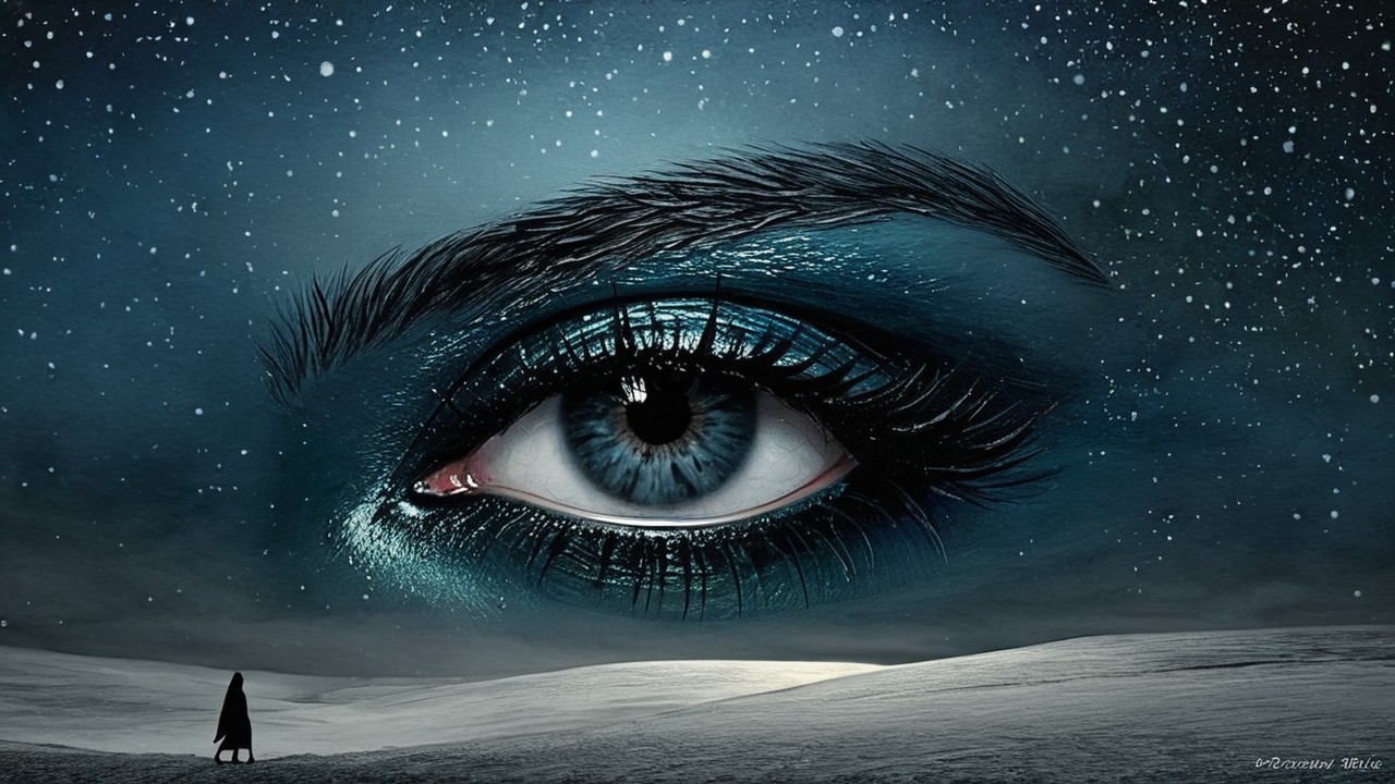 Surreal landscape with a giant eye in the sky