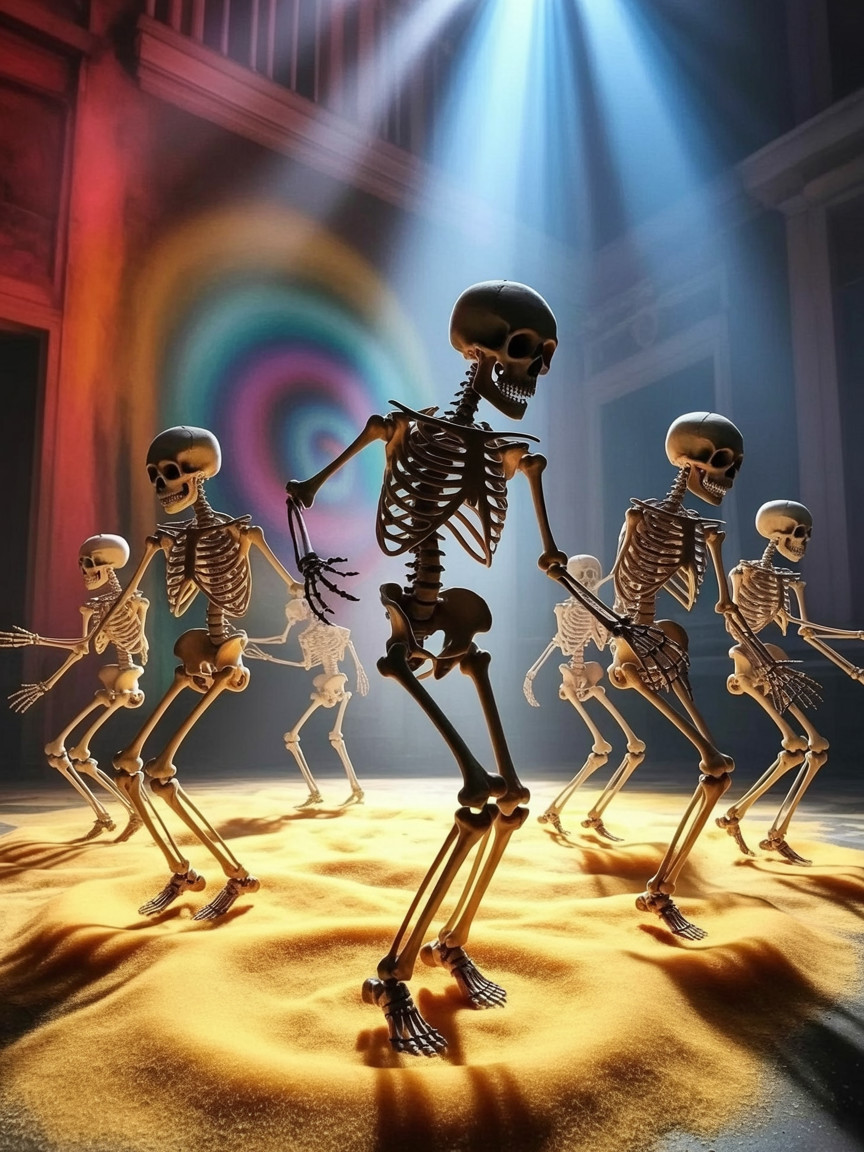 Skeletons Dancing in Colorful, Vibrant Scene