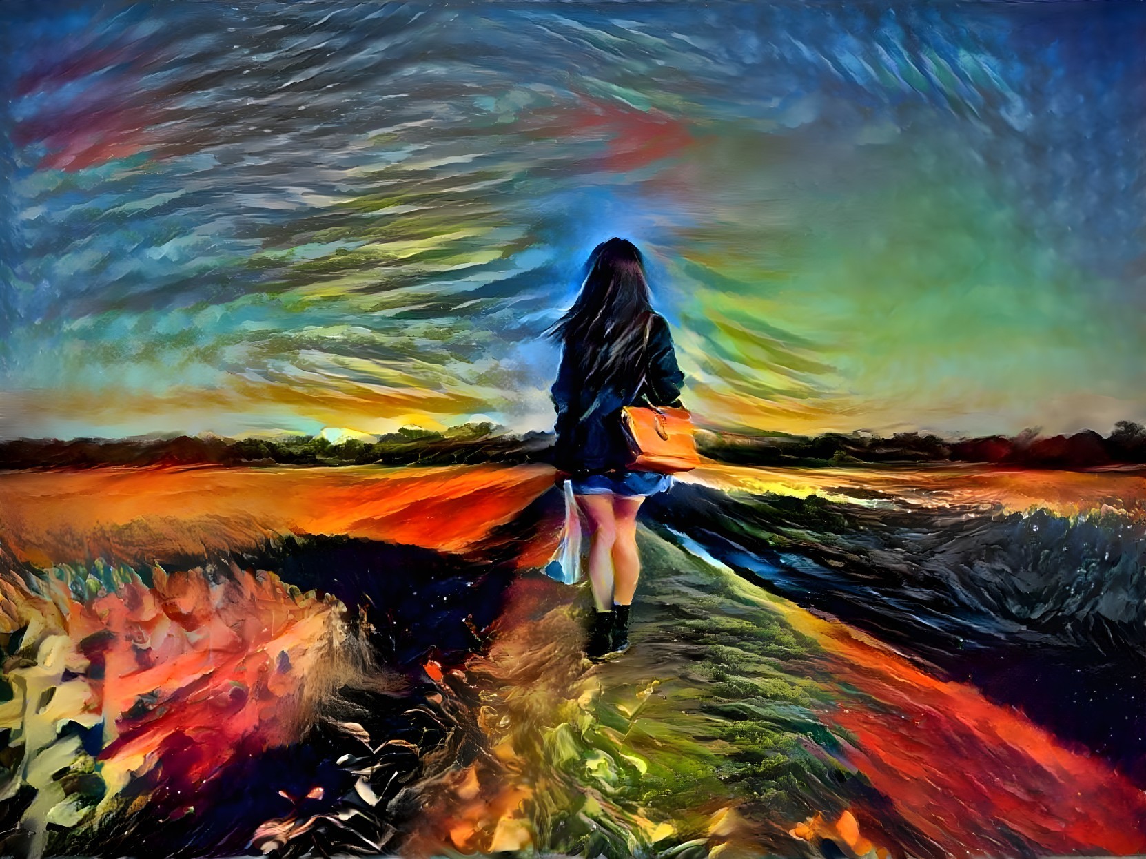 Silhouette of a Woman in a Colorful Landscape