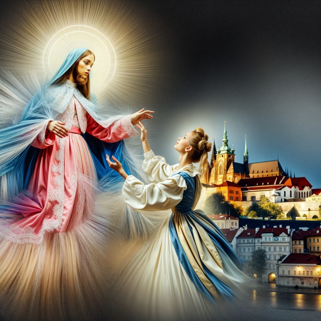 Divine Figure and Young Woman in Mystical Setting