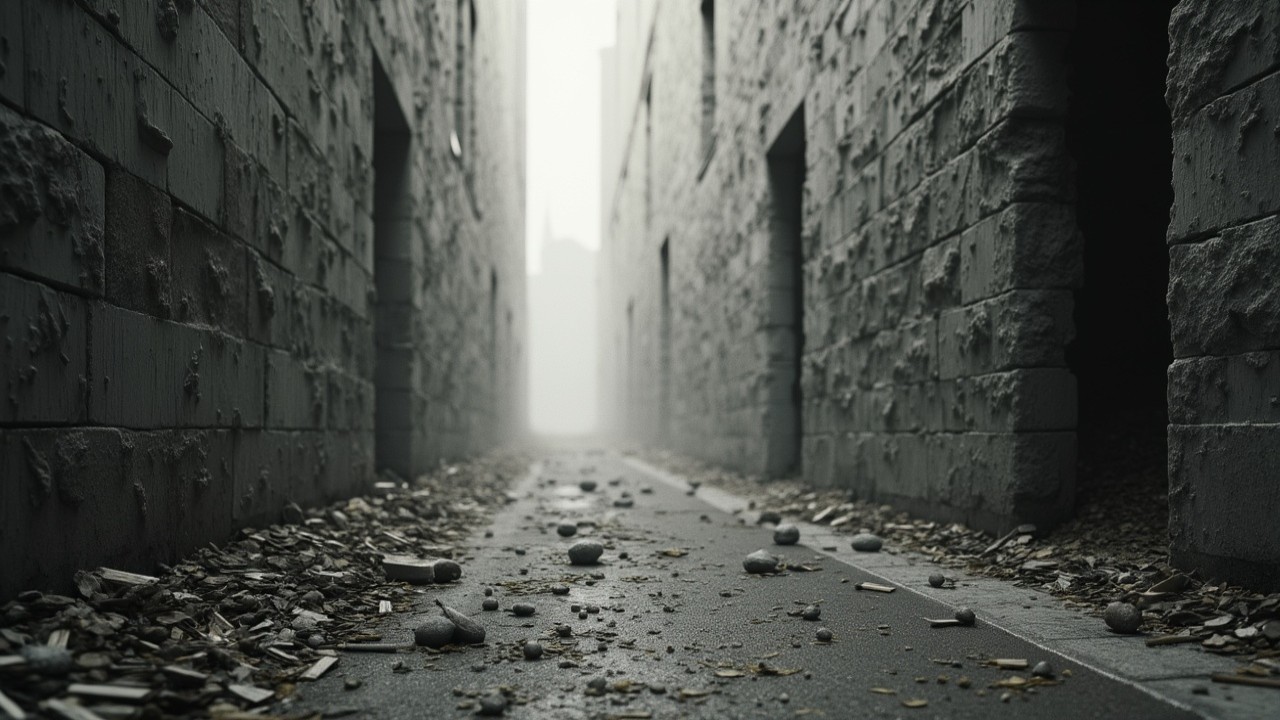 Narrow Alleyway Between Tall Gray Stone Walls