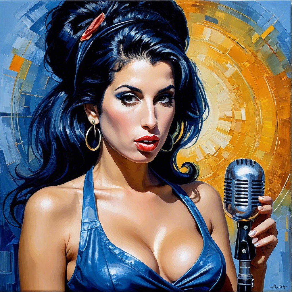 Glamorous Woman with Vintage Microphone in Vibrant Setting