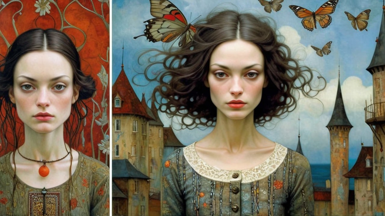 Surreal Portrait of a Young Woman with Butterflies