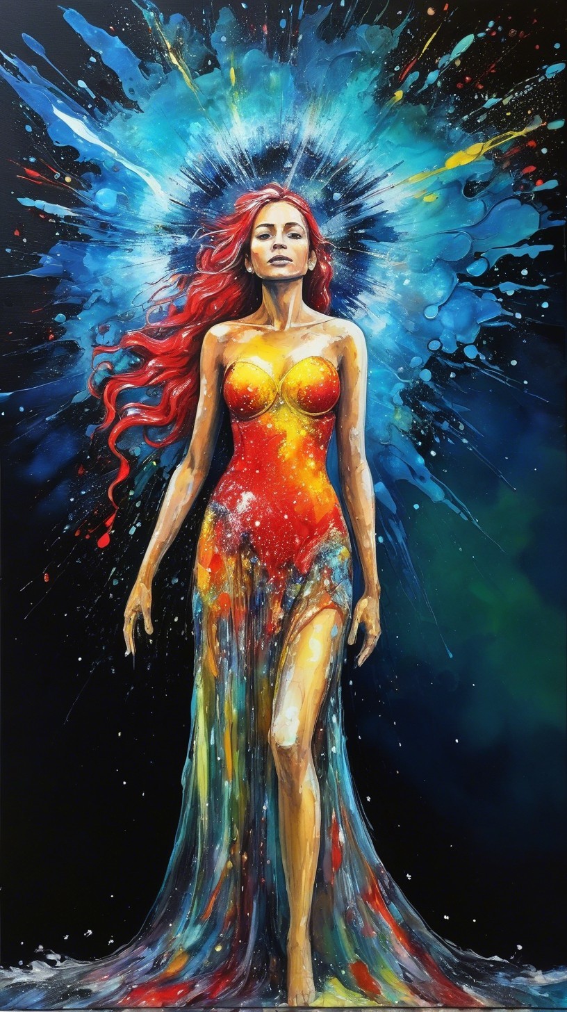Ethereal Figure in Colorful Swirling Background