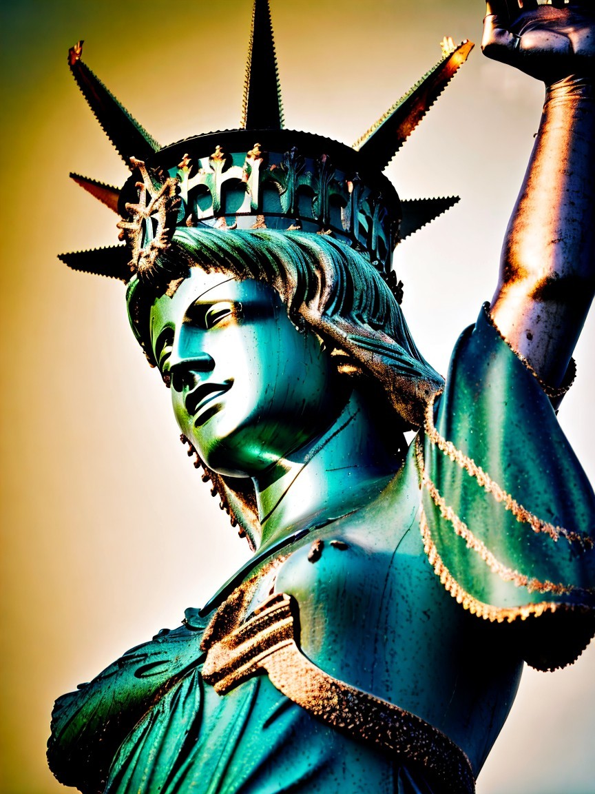 Close-up of the Statue of Liberty's Details and Patina