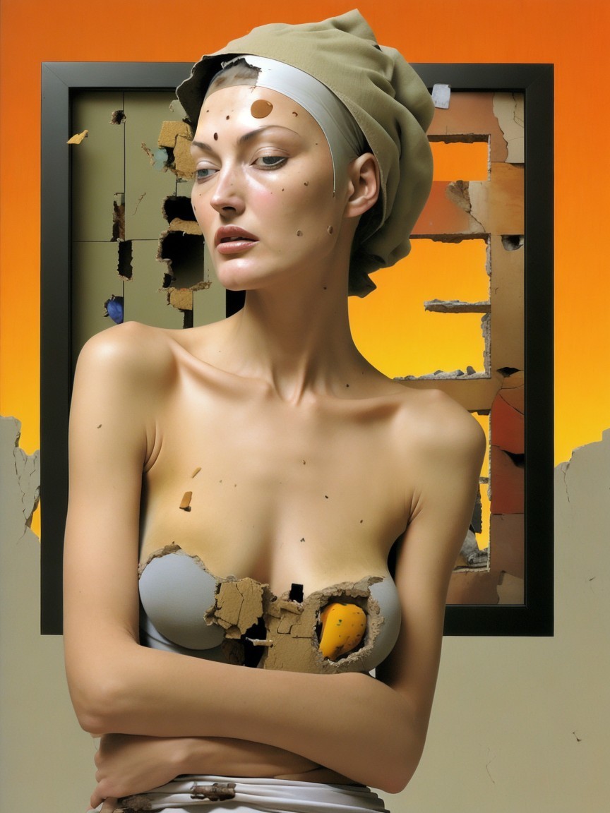Surreal Art with Model and Colorful Peeling Skin
