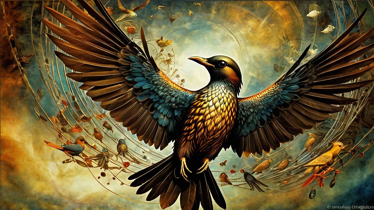Vibrant Blue and Golden Bird with Dynamic Backdrop