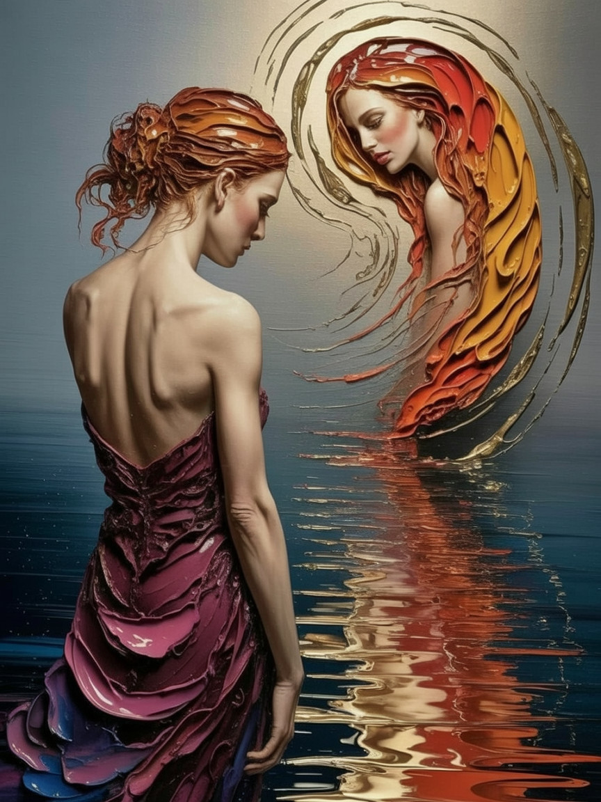 Woman in Colorful Dress by Reflective Surface