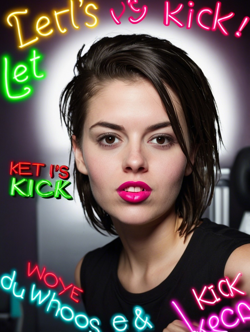 Confident Young Woman with Bold Style and Neon Background