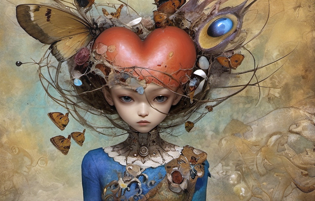 Whimsical Digital Painting of a Girl with Heart Hairdo