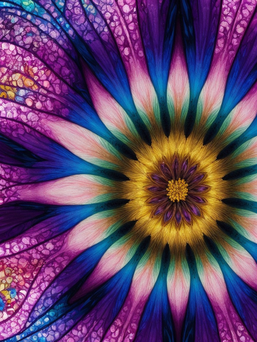 Kaleidoscopic Flower Design with Gradient Petals